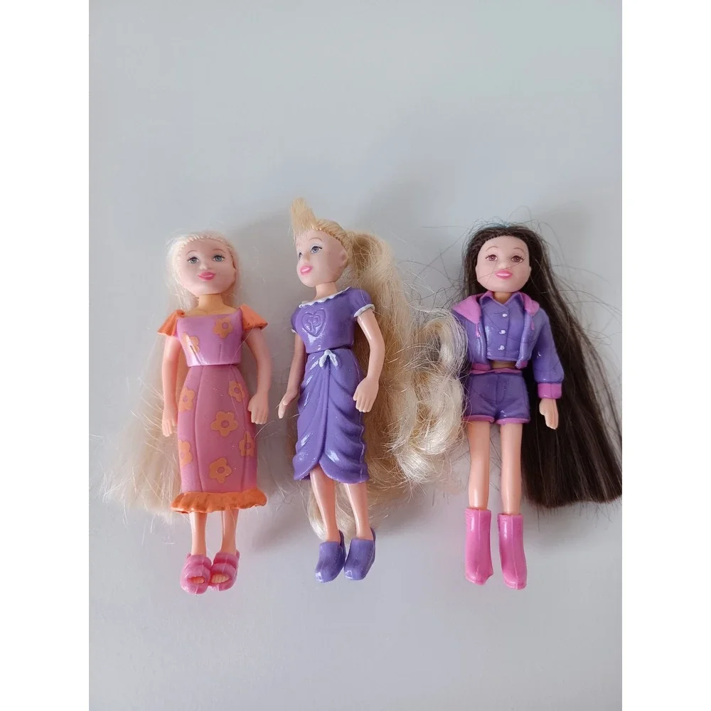 Three Vintage Fashion Polly Pocket Small Dolls With 3 Hairbrushes Toy Collection